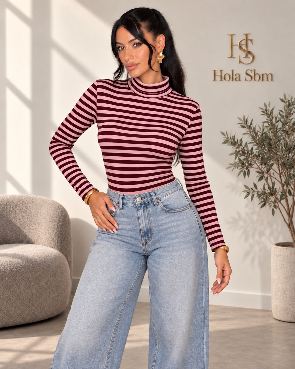 Body Miren a righe Rosa/Bordeaux - Hola SBM